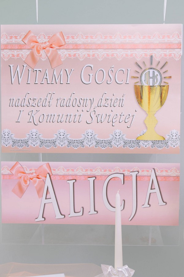 Personalized decorative communion set - Lace pink Personalized decorative communion set - Lace pink - obraz 1