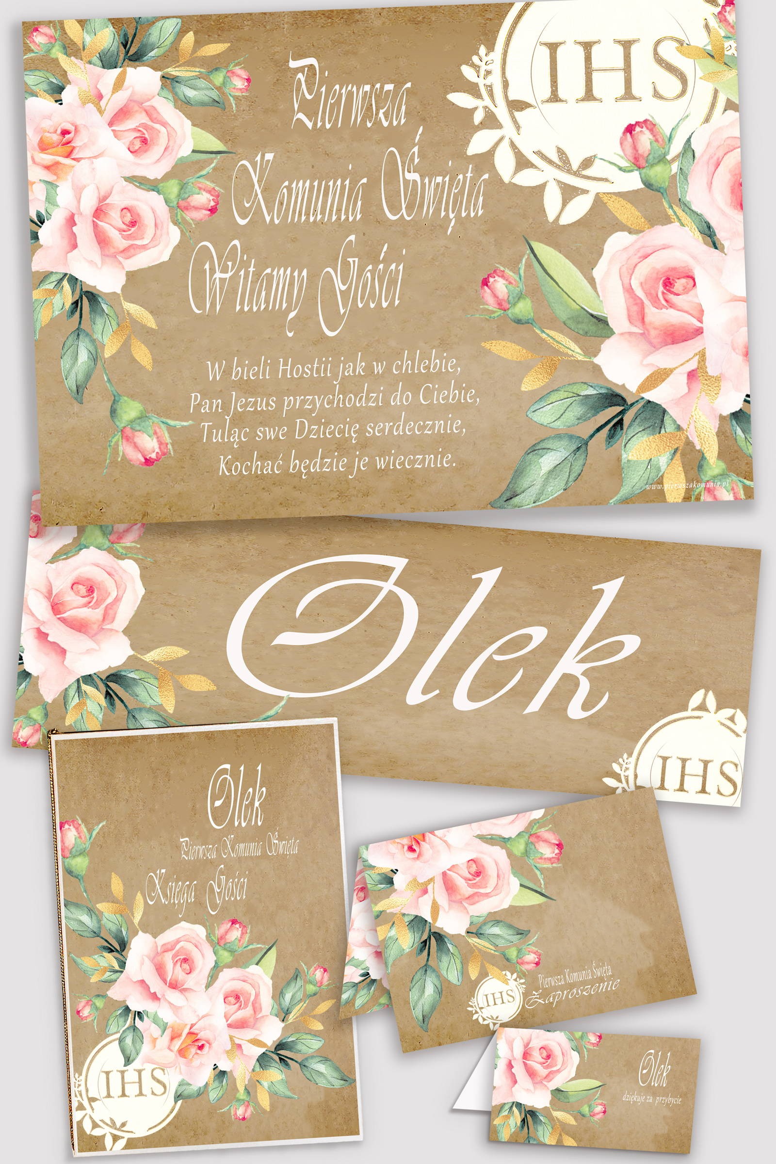 Personalized decorative communion set - Parchment bouquet Personalized decorative communion set - Parchment bouquet - obraz 0