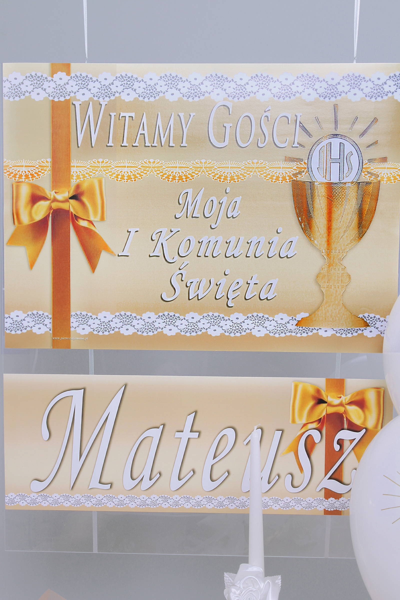 Personalized communion poster with name - Lace gold - obraz 0