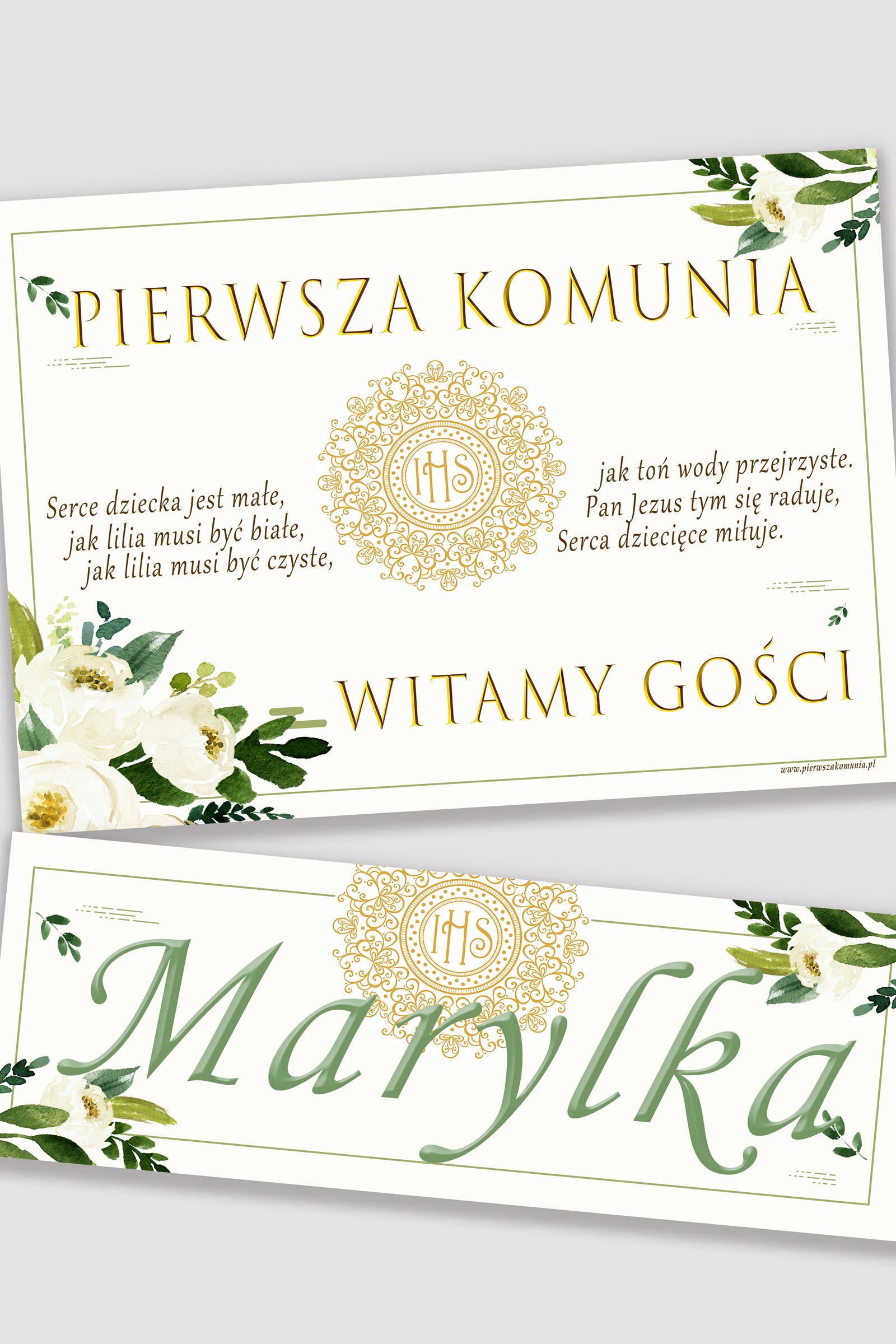 Personalized communion poster with name - White bouquet Personalized communion poster with name - White bouquet - obraz 0