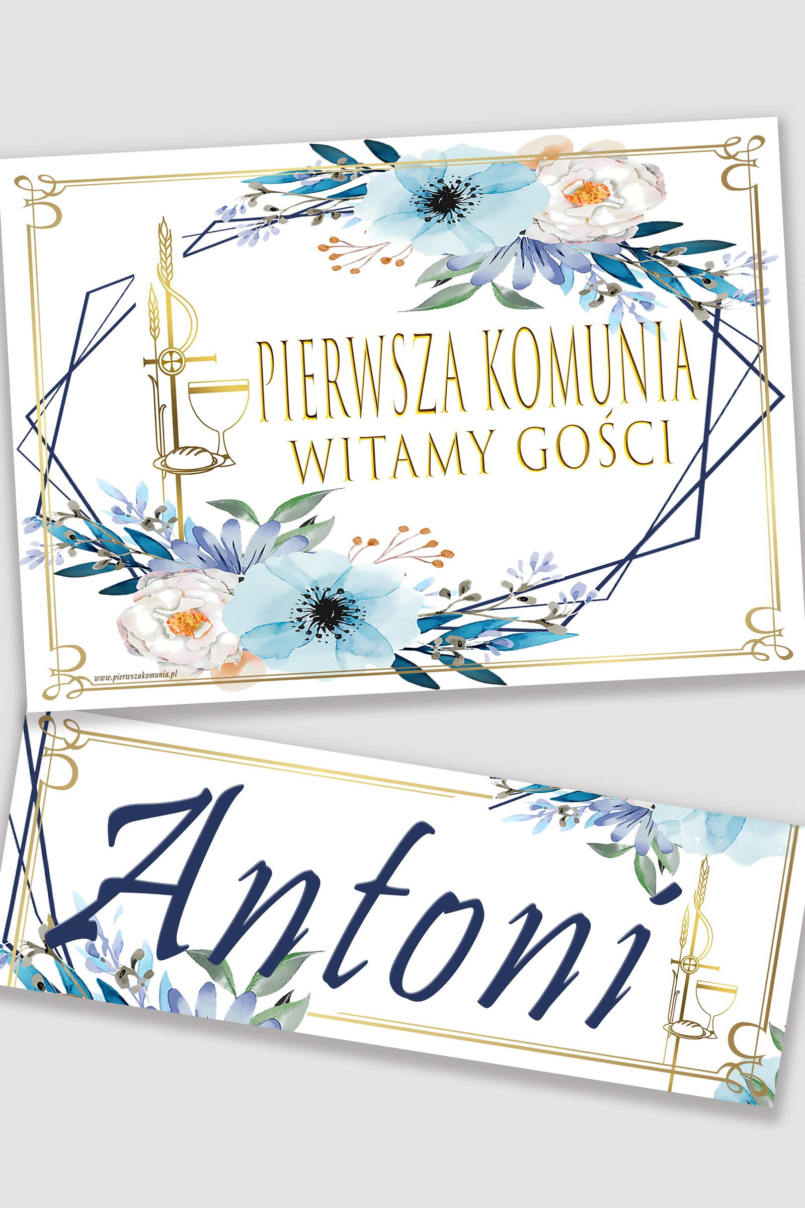 Personalized communion poster with name - Blue Watercolor Personalized communion poster with name - Blue Watercolor - obraz 0