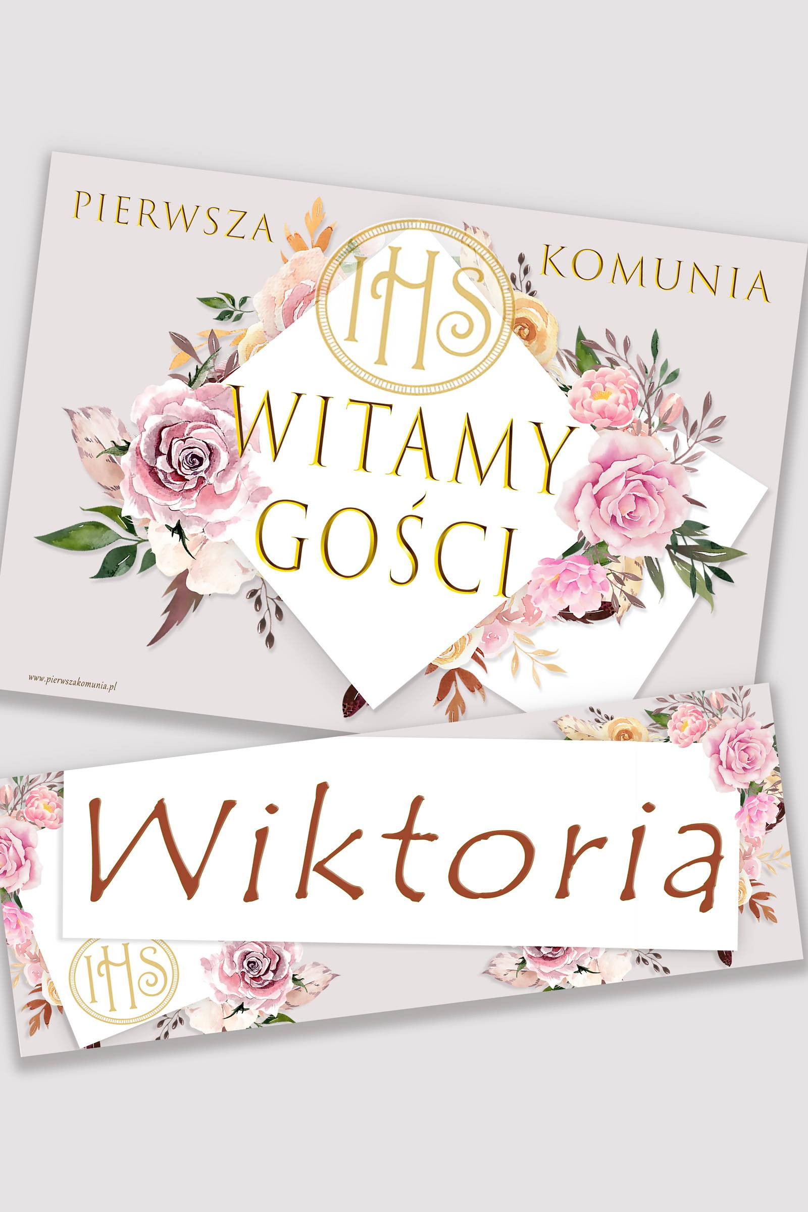 Personalized communion poster with name - Peony and rose Personalized communion poster with name - Peony and rose - obraz 0