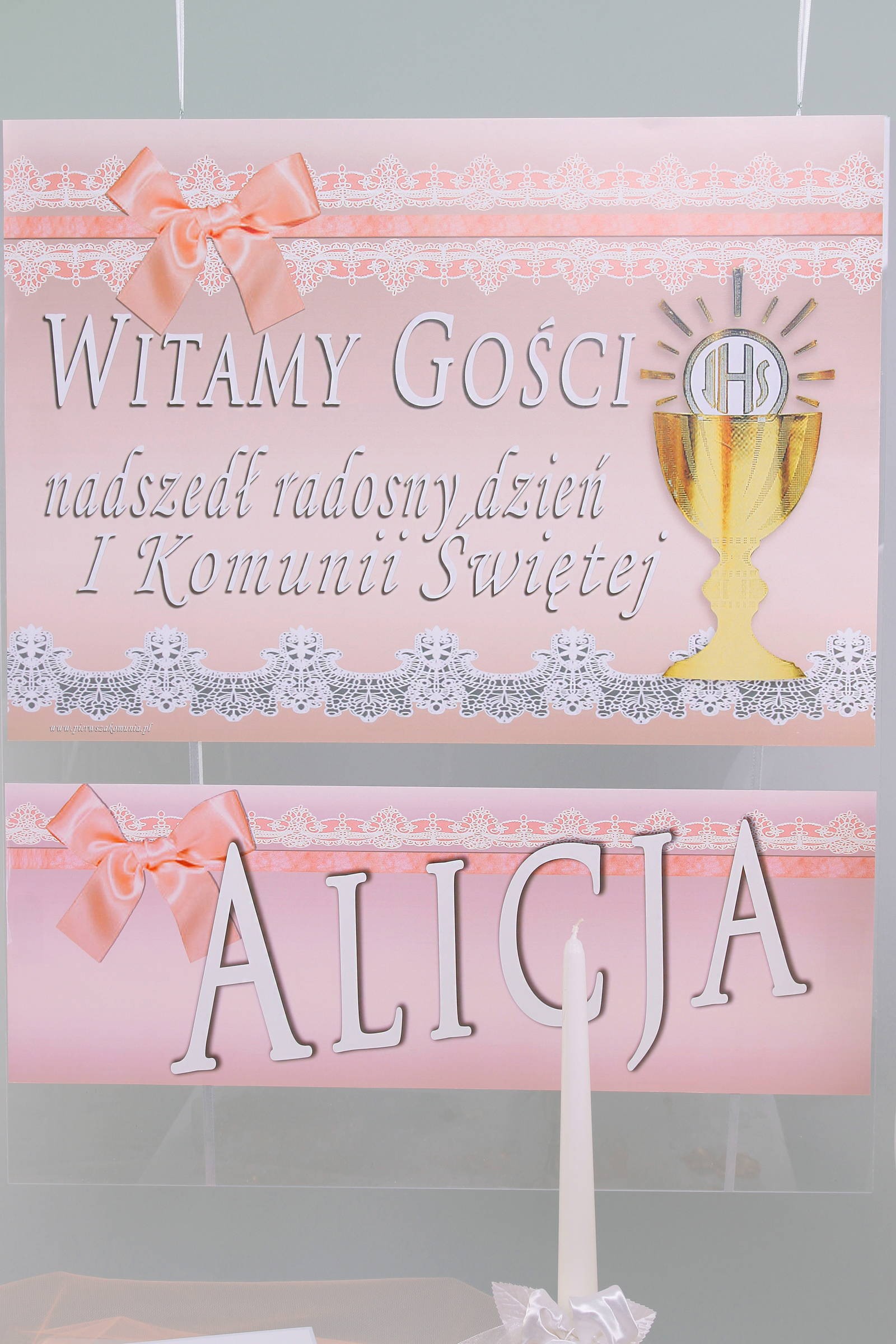 Personalized communion poster with name - Lace pink Personalized communion poster with name - Lace pink - obraz 0