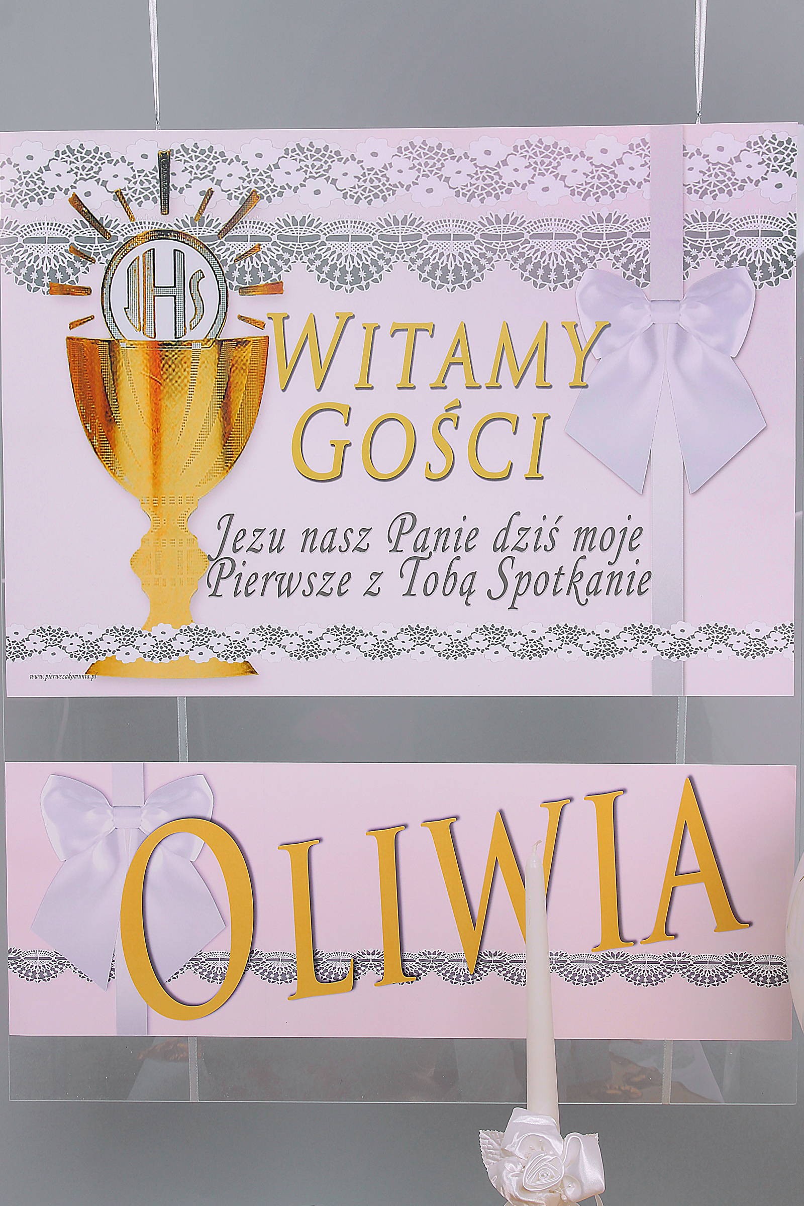 Personalized communion poster with name - Lace white - obraz 0