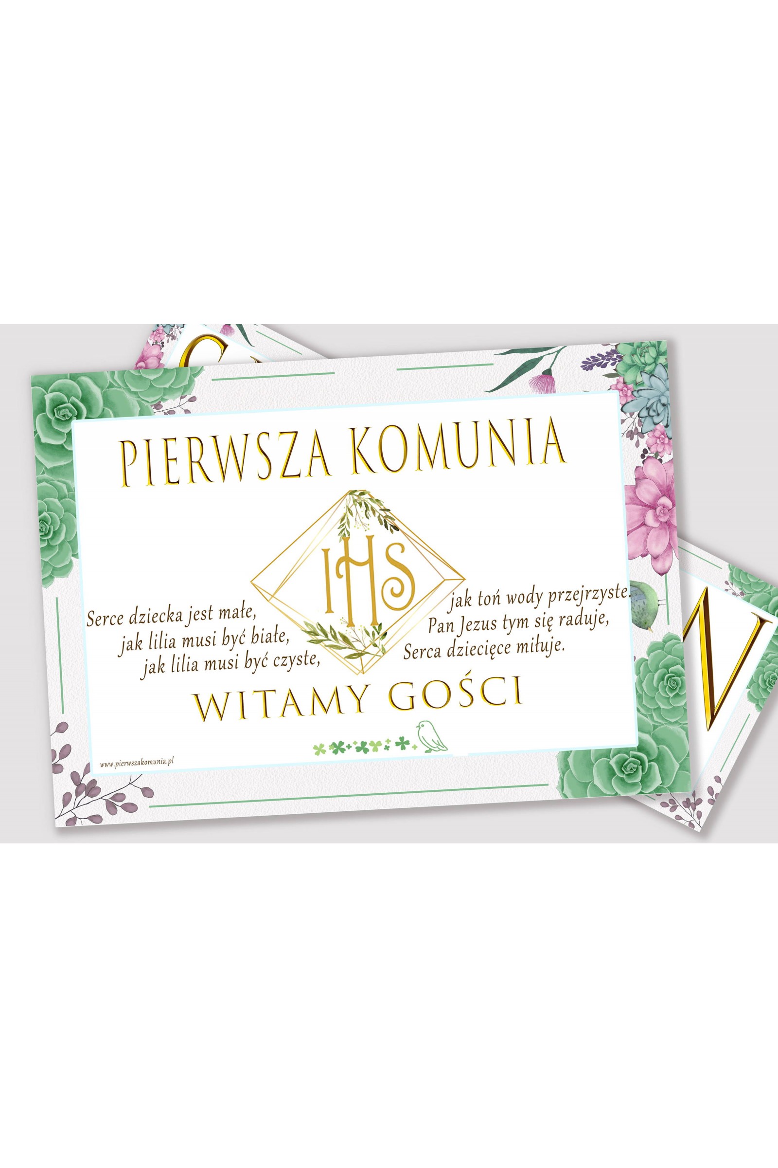 Personalized communion poster with name - Diamonds with eucalyptus - obraz 2