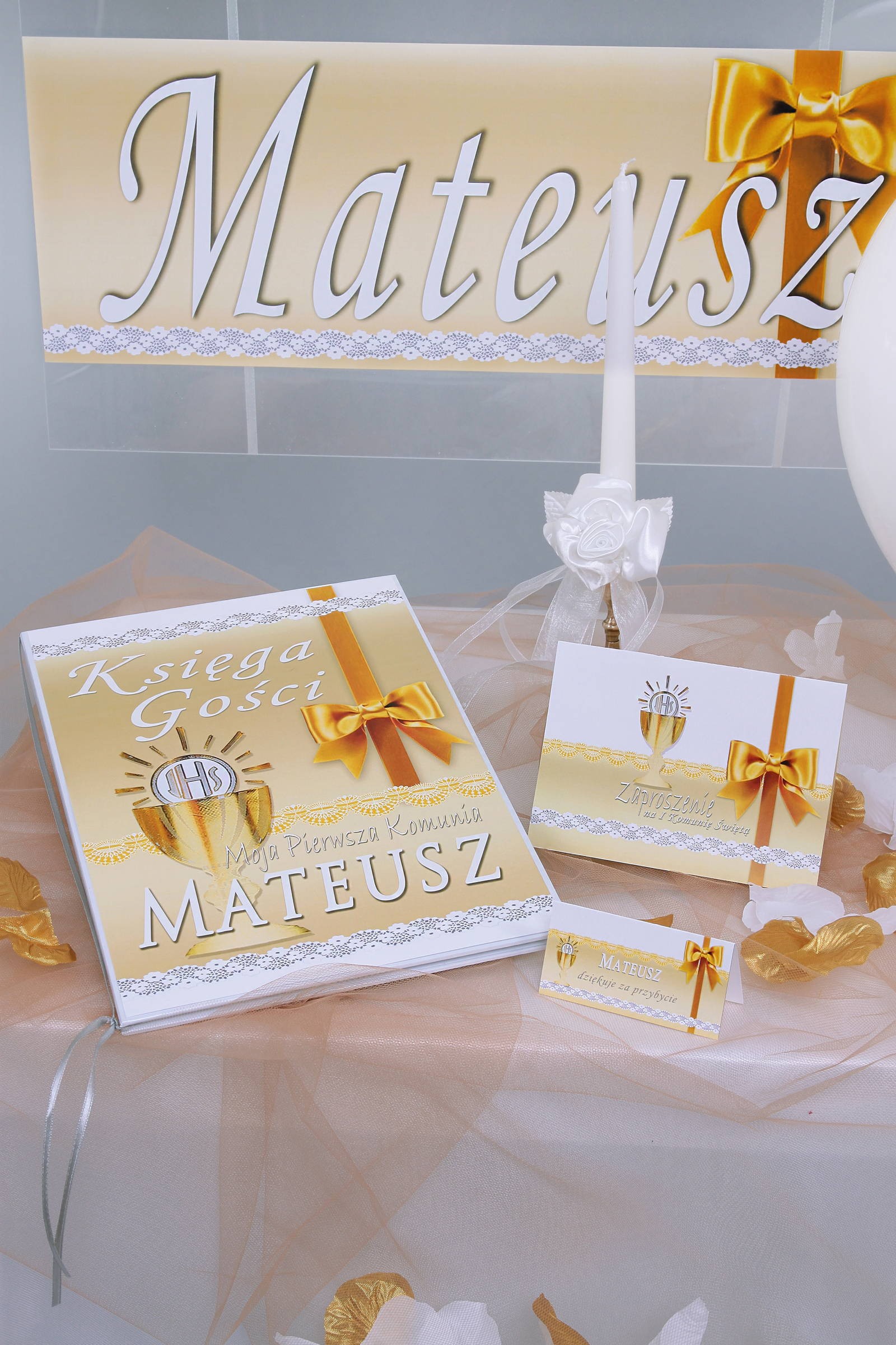Personalized communion memorial book - Lace gold - obraz 0