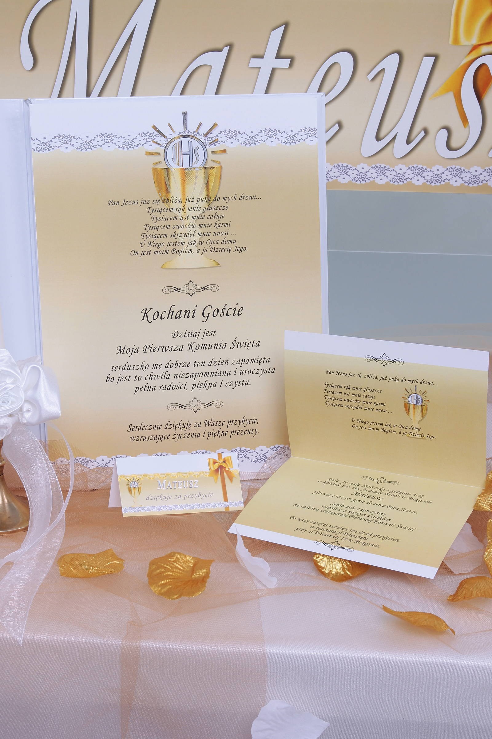 Personalized communion memorial book - Lace gold - obraz 1