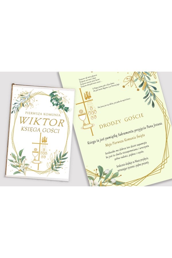 Personalized communion memorial book - Gold and twigs - obraz 1