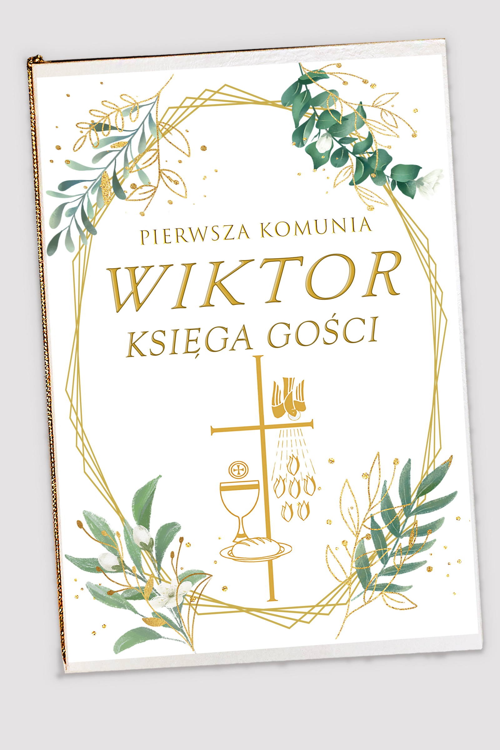 Personalized communion memorial book - Gold and twigs - obraz 0