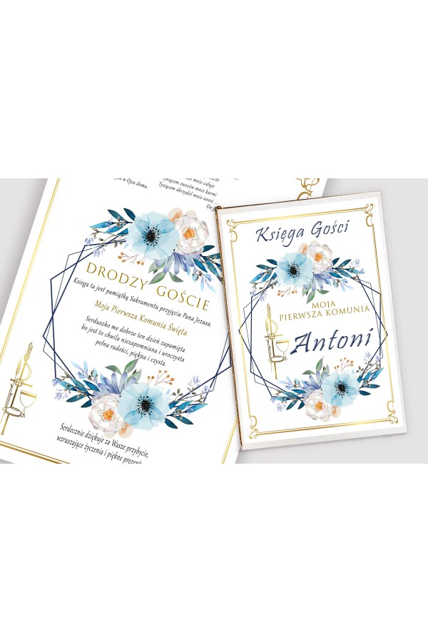 Personalized communion souvenir book - Blue Watercolor Personalized communion souvenir book - Blue Watercolor - obraz 1