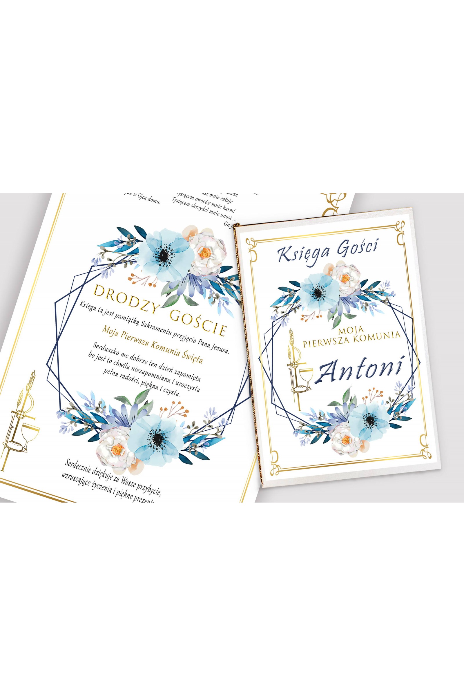 Personalized communion souvenir book - Blue Watercolor Personalized communion souvenir book - Blue Watercolor - obraz 1