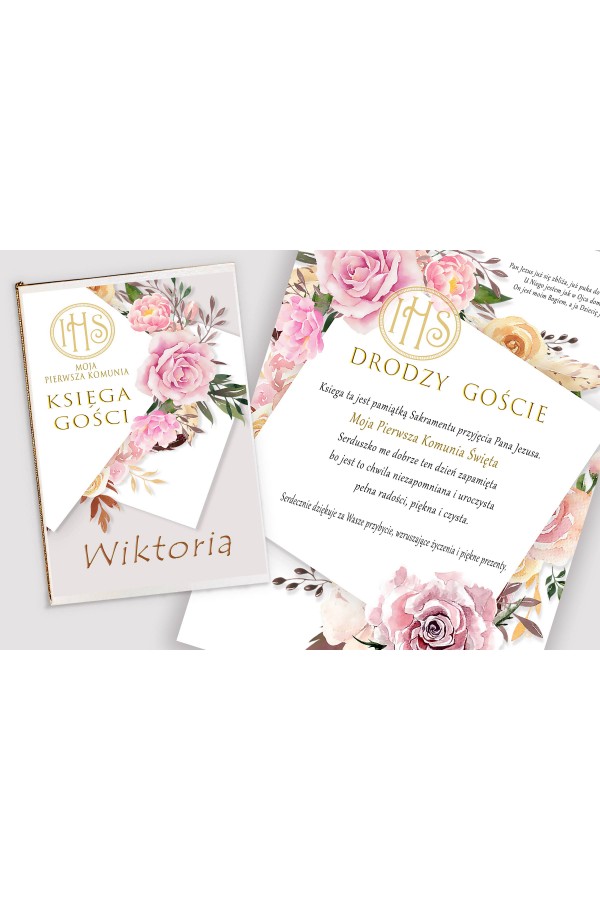 Personalized communion memorial book - Peony and rose Personalized communion memorial book - Peony and rose - obraz 1