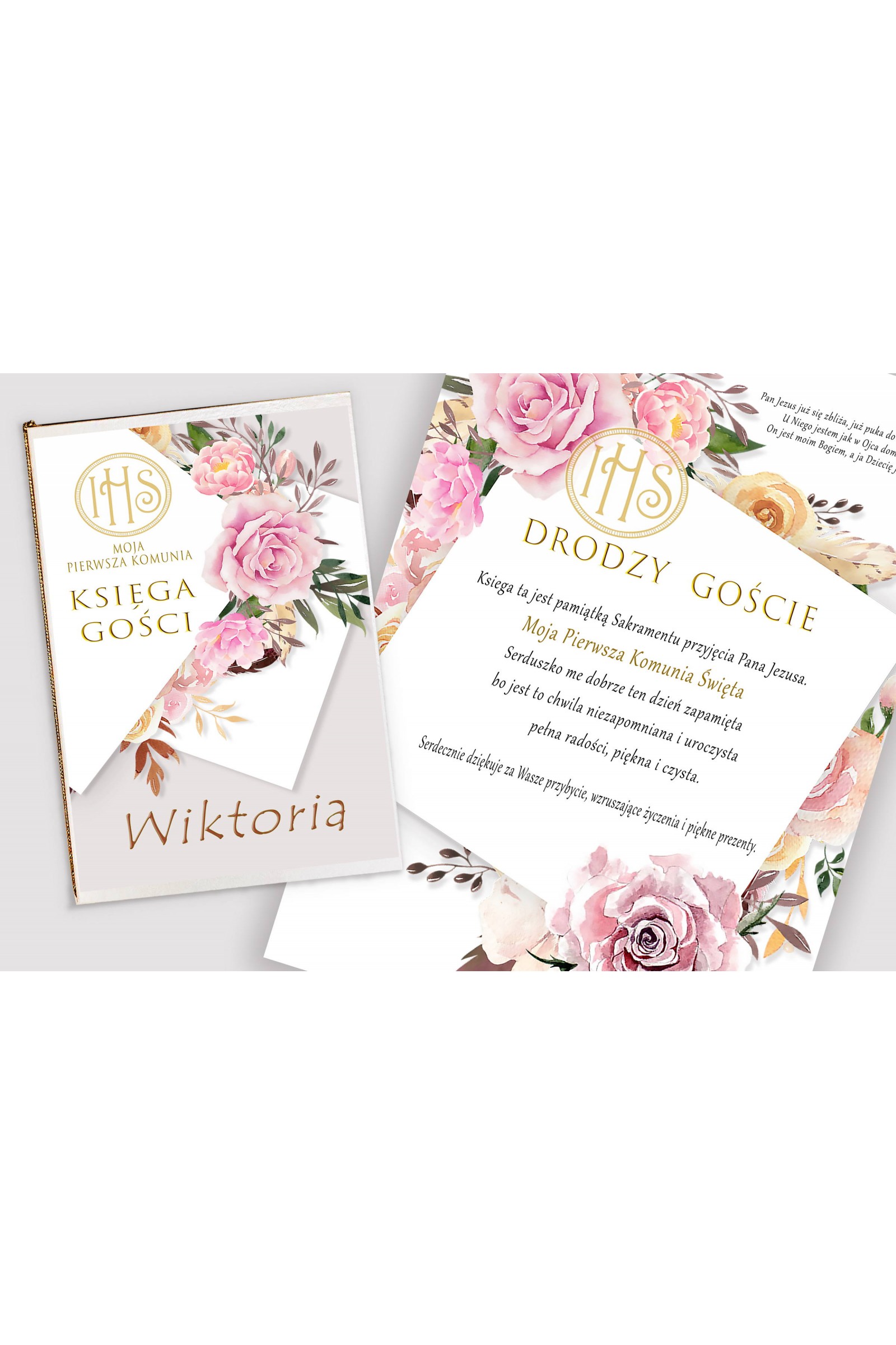 Personalized communion memorial book - Peony and rose Personalized communion memorial book - Peony and rose - obraz 1