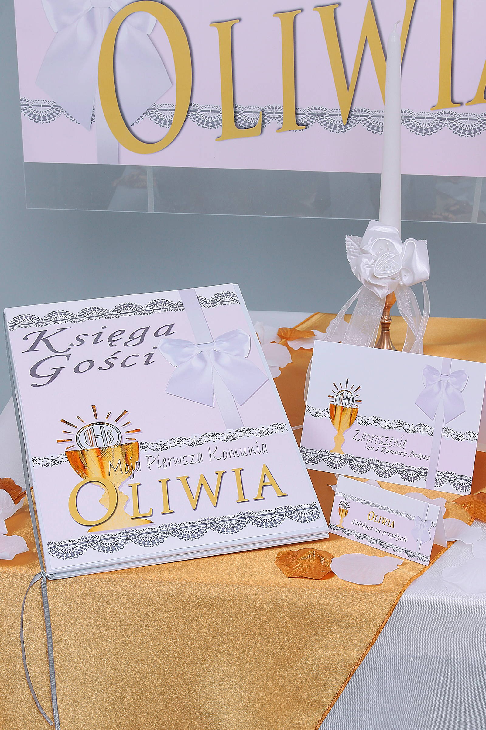 Personalized communion memorial book - Lace white - obraz 0