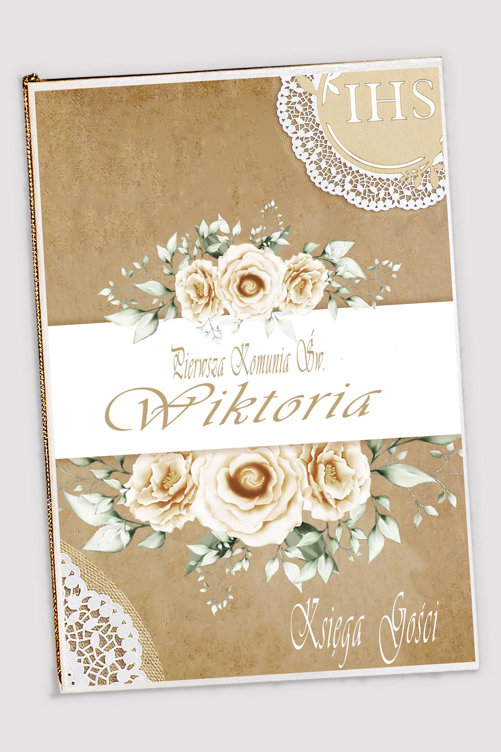 Personalized communion memorial book - Parchment beige - obraz 0