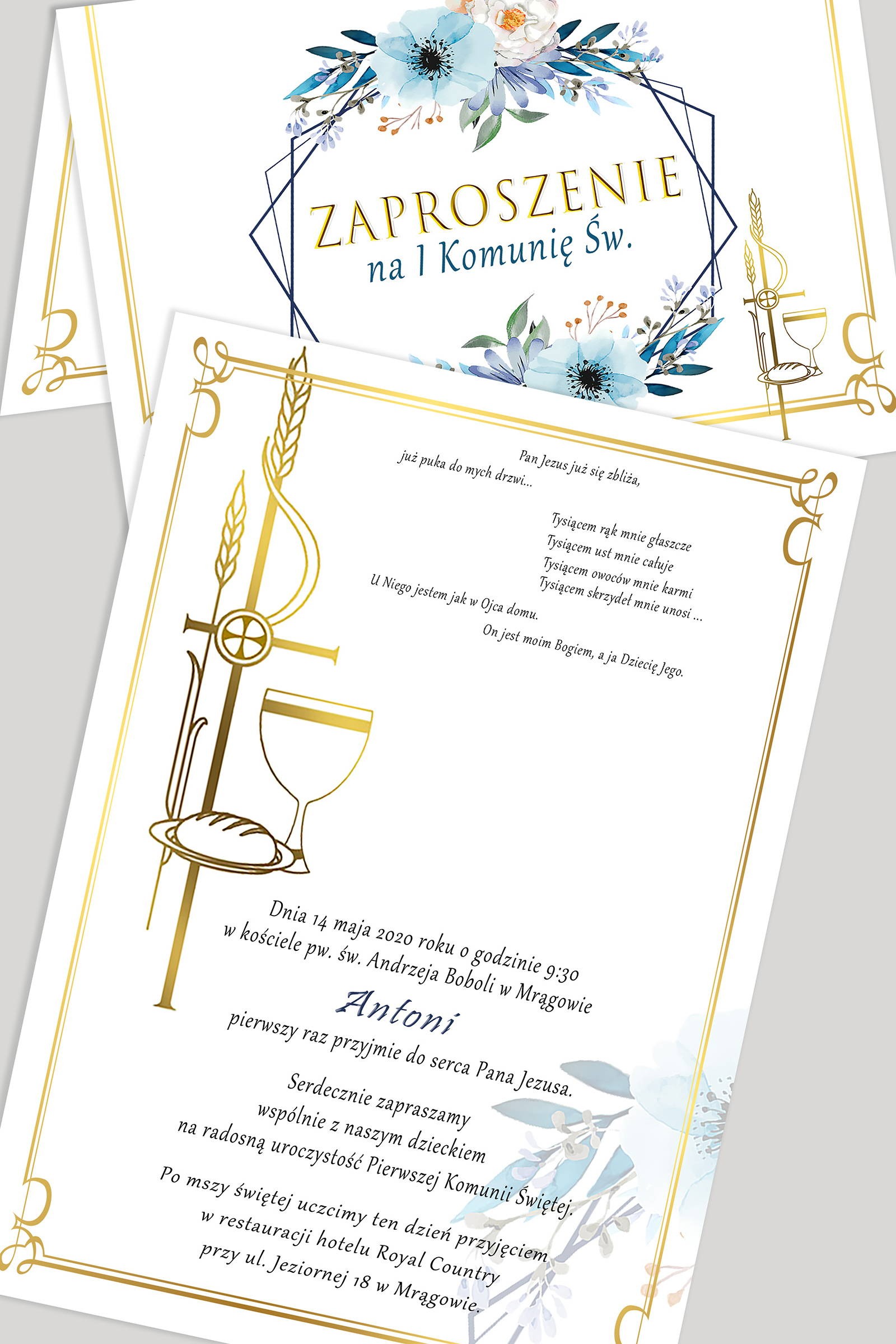 Personalized communion invitations from kits - Blue Watercolor Personalized communion invitations from kits - Blue Watercolor - obraz 0