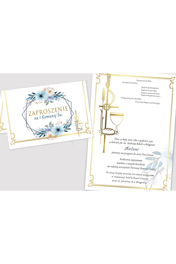 Personalized communion invitations from kits - Blue Watercolor Personalized communion invitations from kits - Blue Watercolor - obraz 2