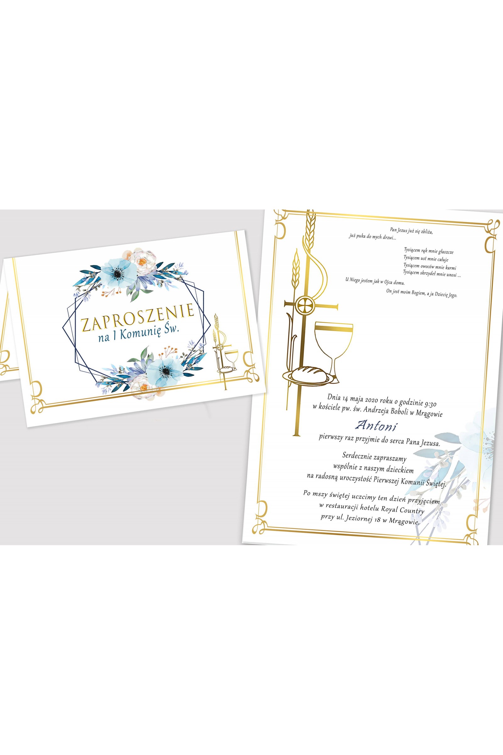 Personalized communion invitations from kits - Blue Watercolor Personalized communion invitations from kits - Blue Watercolor - obraz 2