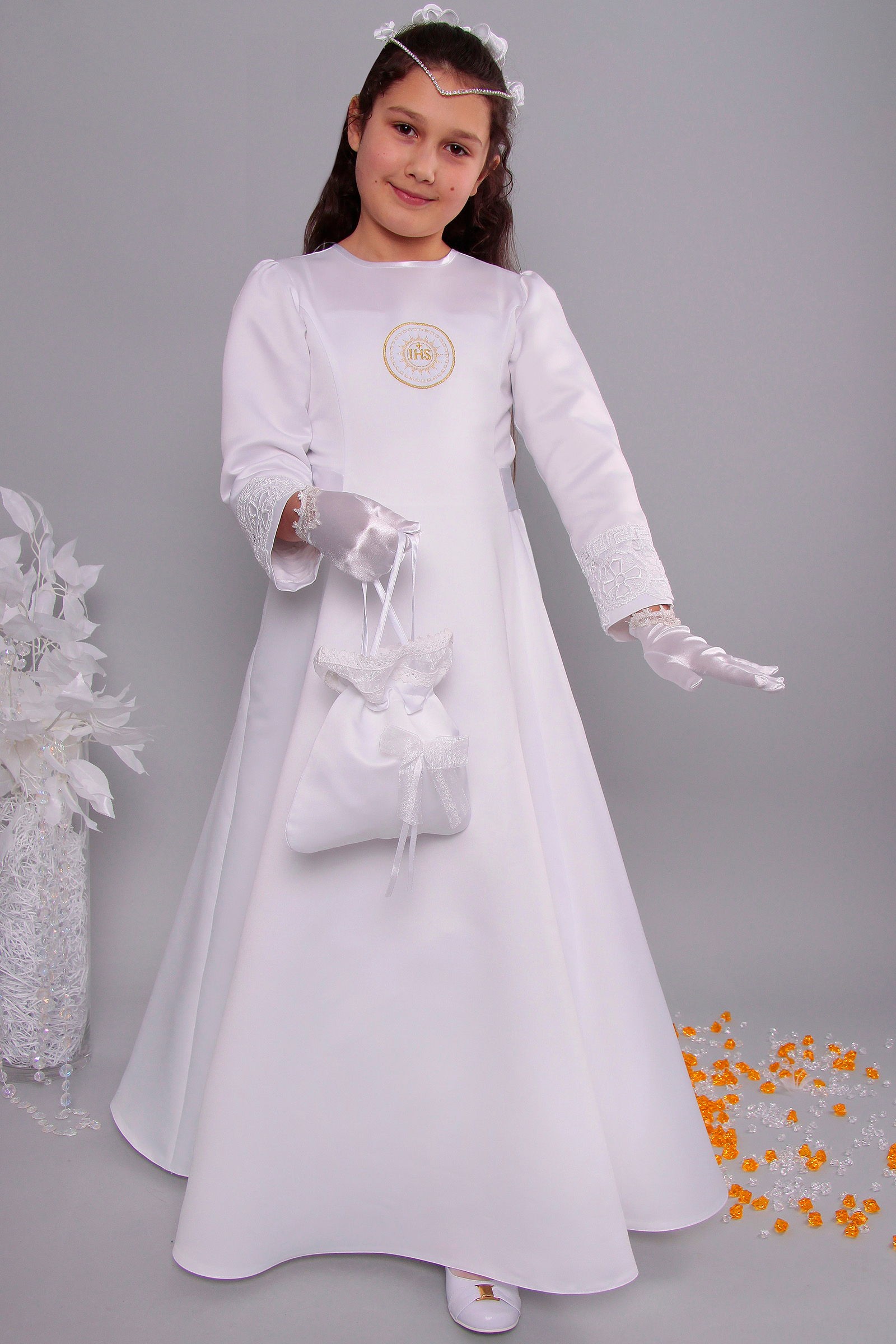 Satin communion dress 1/UK-ST - obraz 0
