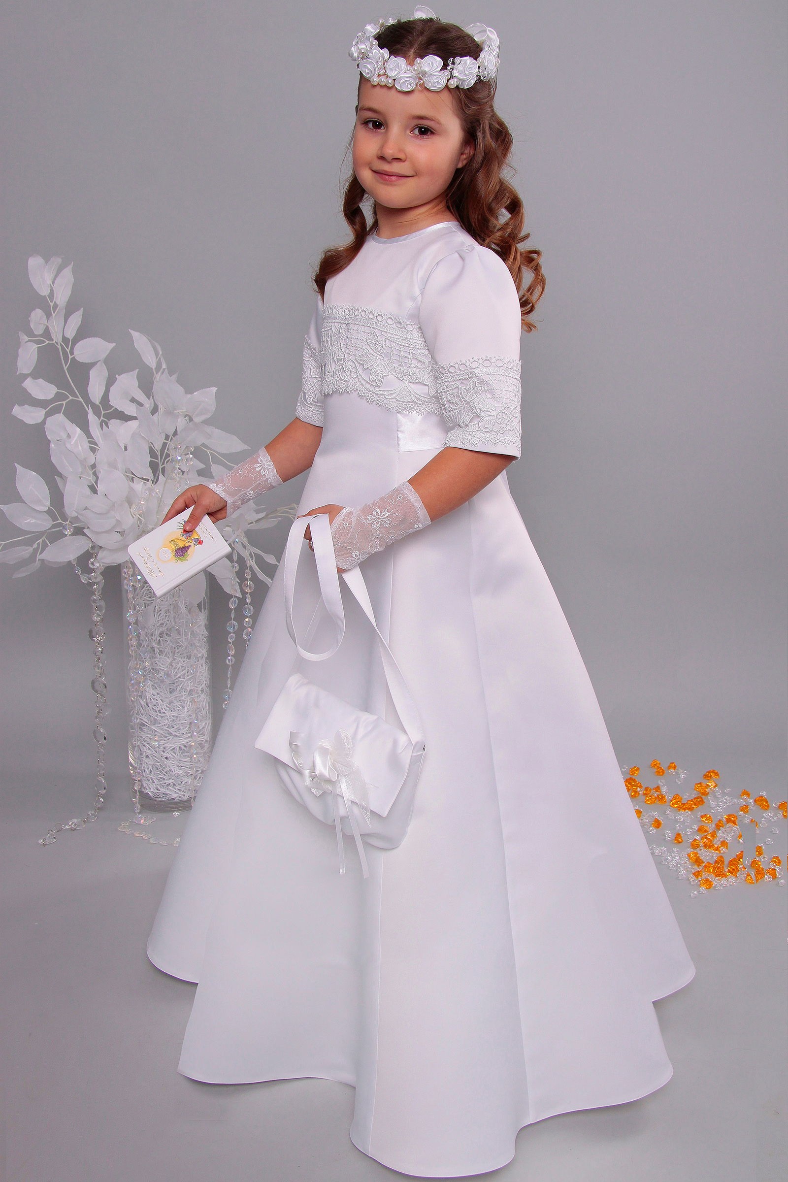Satin communion dress 2/UK-ST - obraz 0