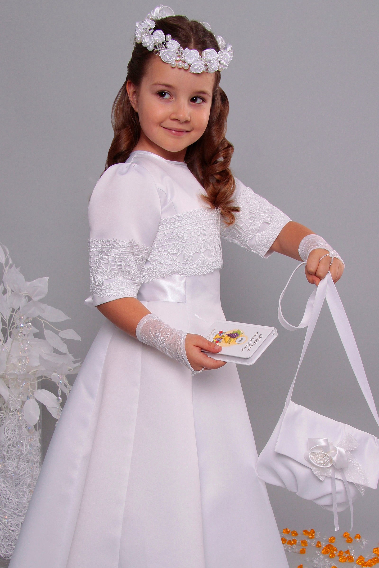 Satin communion dress 2/UK-ST - obraz 5