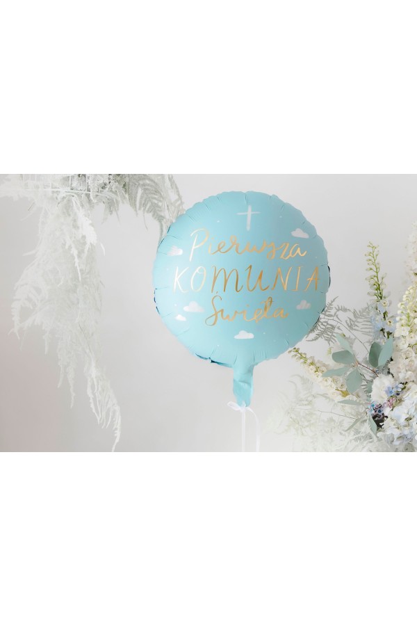Communion balloon blue gold letters - obraz 1