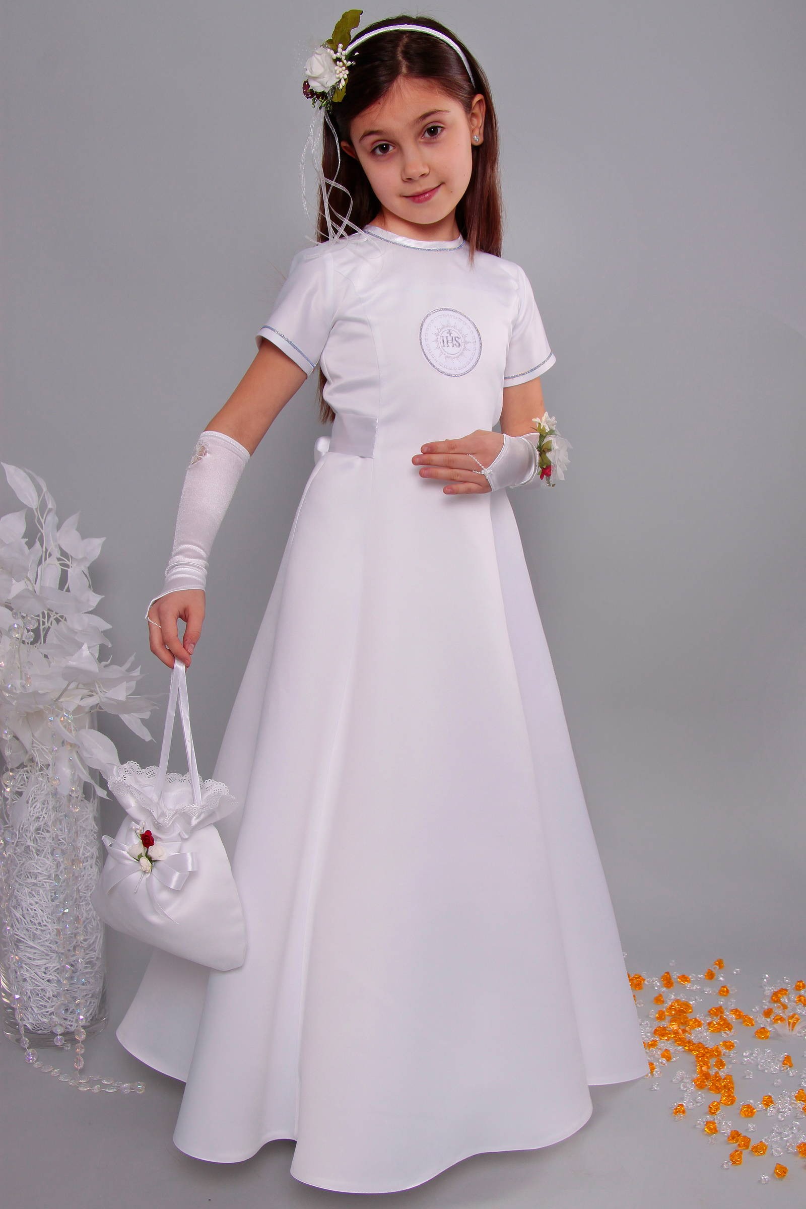 Satin communion dress 8a/UK-ST - obraz 0