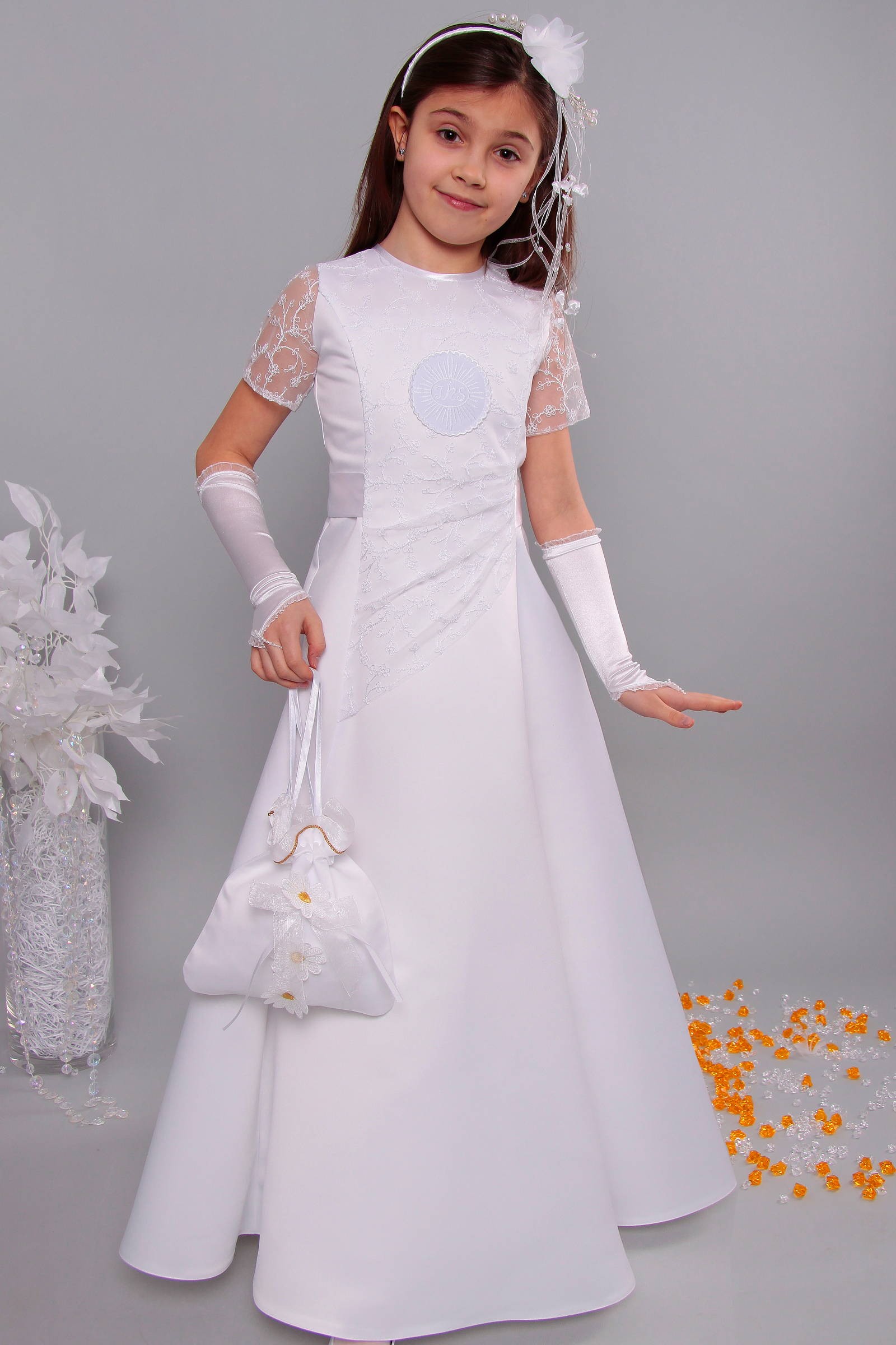 Satin communion dress 12/UK-ST - obraz 0