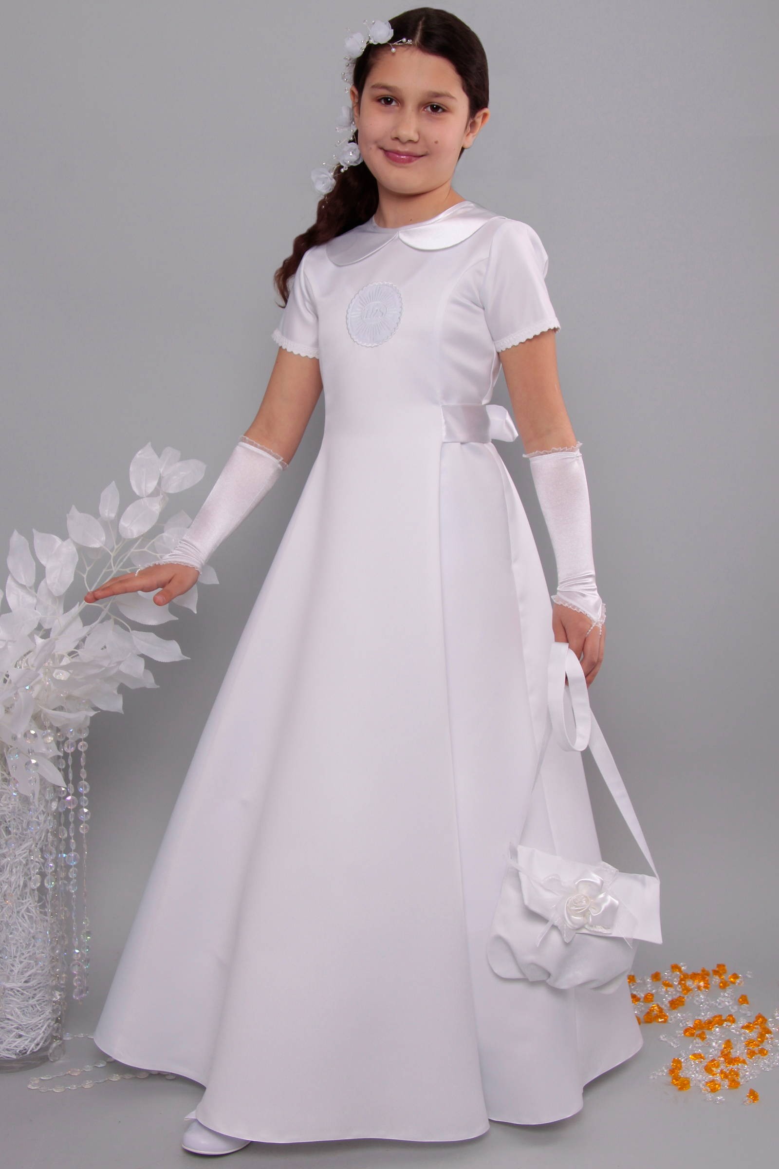 Satin communion dress 13/UK-ST - obraz 0