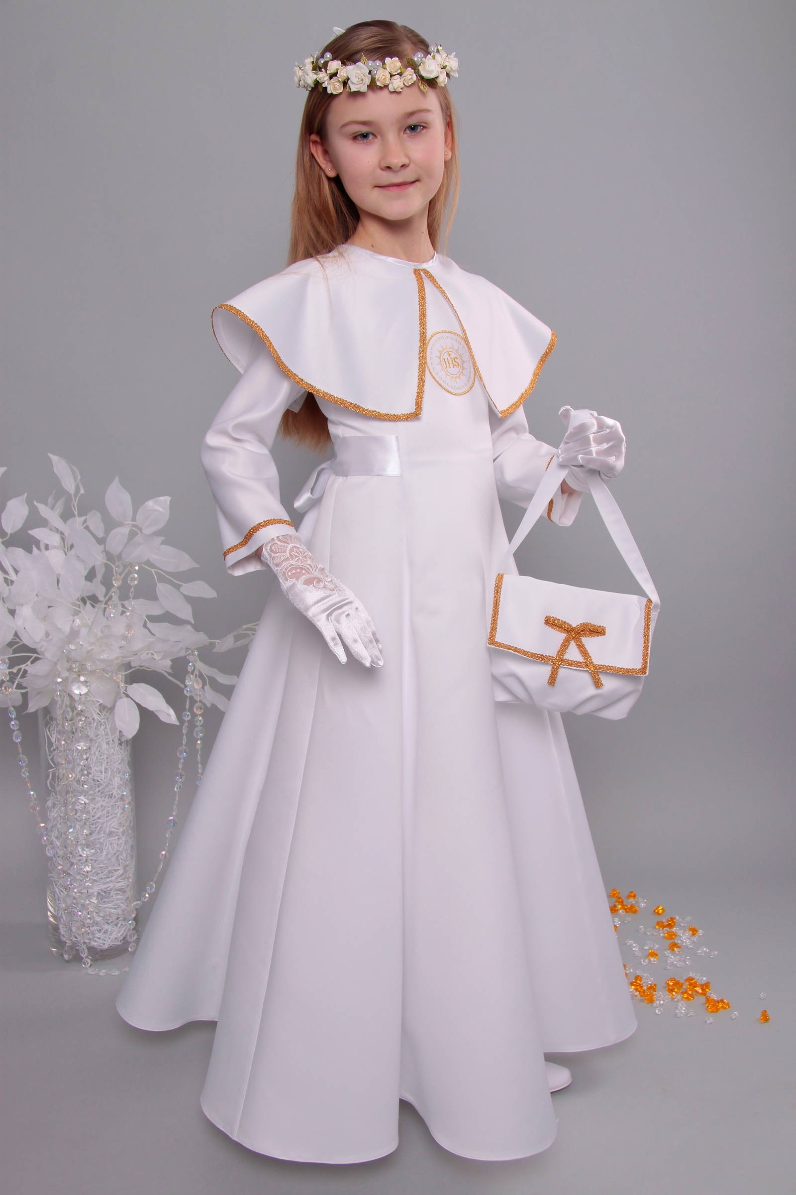 Satin communion dress 11/UK-ST - obraz 0