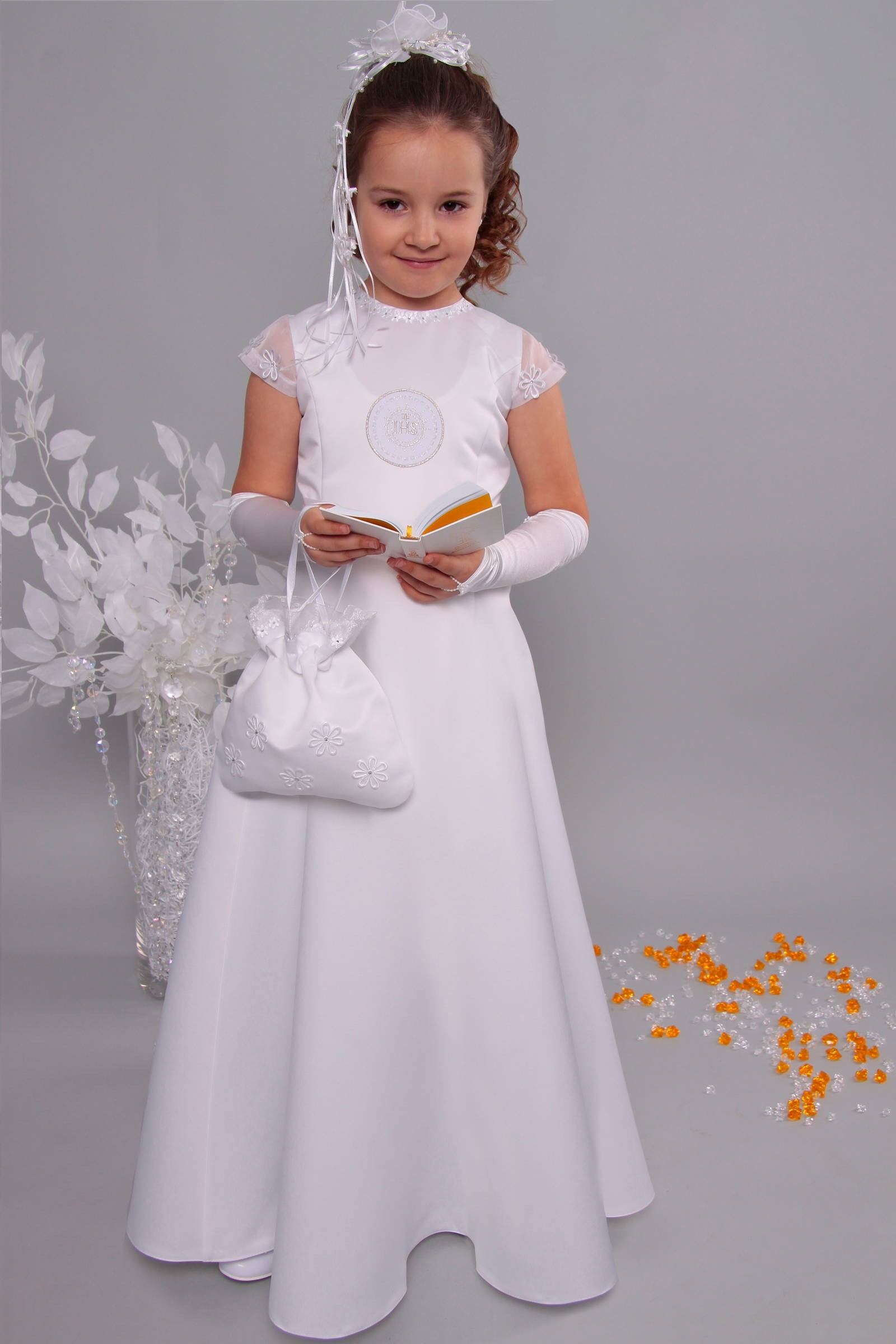 Satin communion dress 15/UK-ST - obraz 0