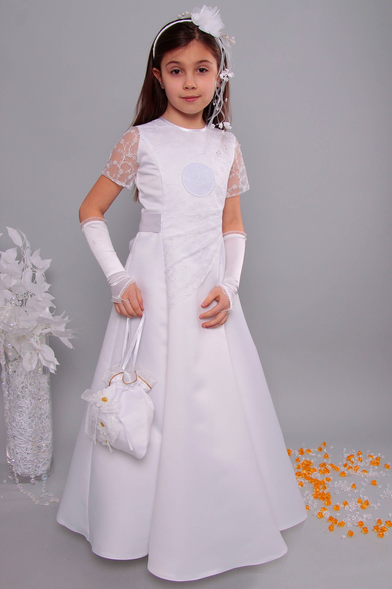 Satin communion dress 12/UK-ST - obraz 3