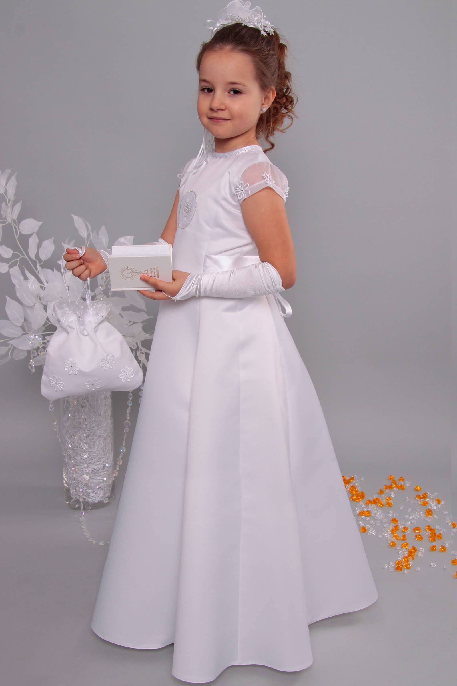 Satin communion dress 15/UK-ST - obraz 3