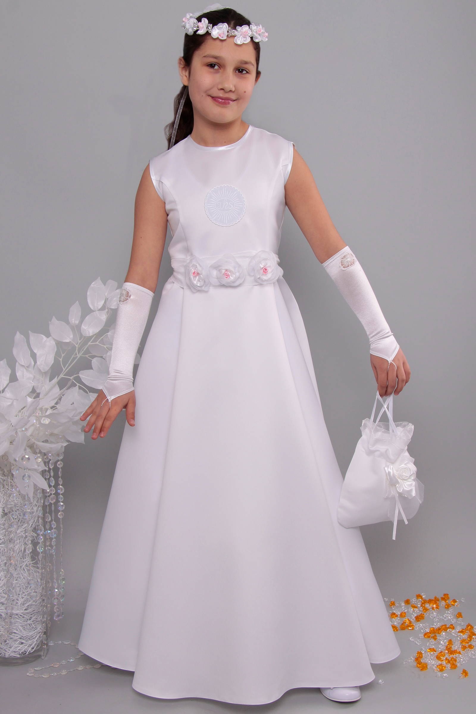 Satin communion dress 17/UK-ST - obraz 5